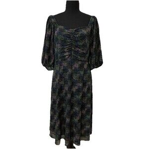 Cabi Elaine Dress Size Medium M Multicolor Short Puff Sleeve Knee Length 4214